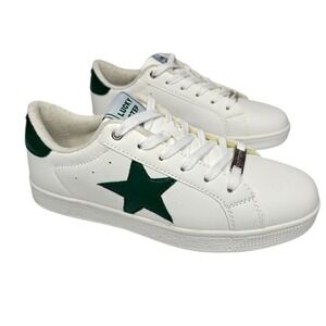 Lucky Step Women's White Green Star Lace Up Casual Fashion Sneakers Size‎ 11